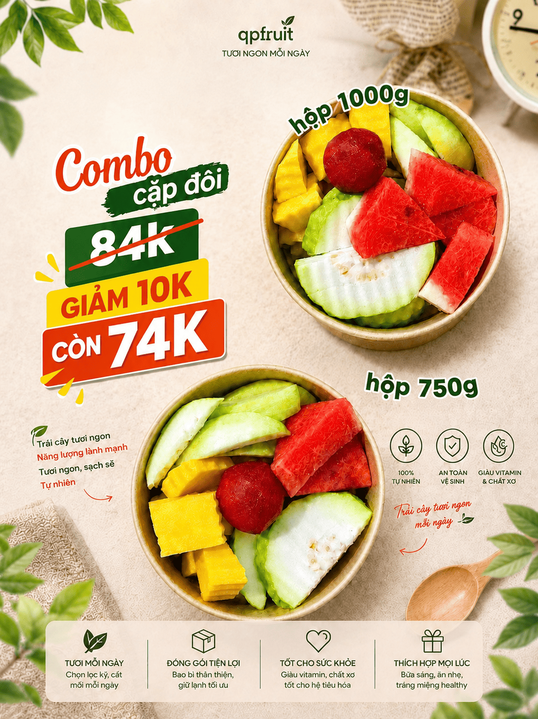 Combo cặp đôi gồm 1 hộp 750g và 1 hộp 1000g