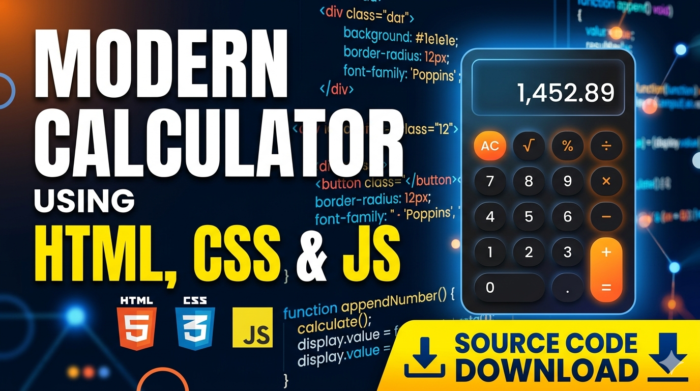 Modern Calculator Using HTML, CSS, and JavaScript –  Source Code Download